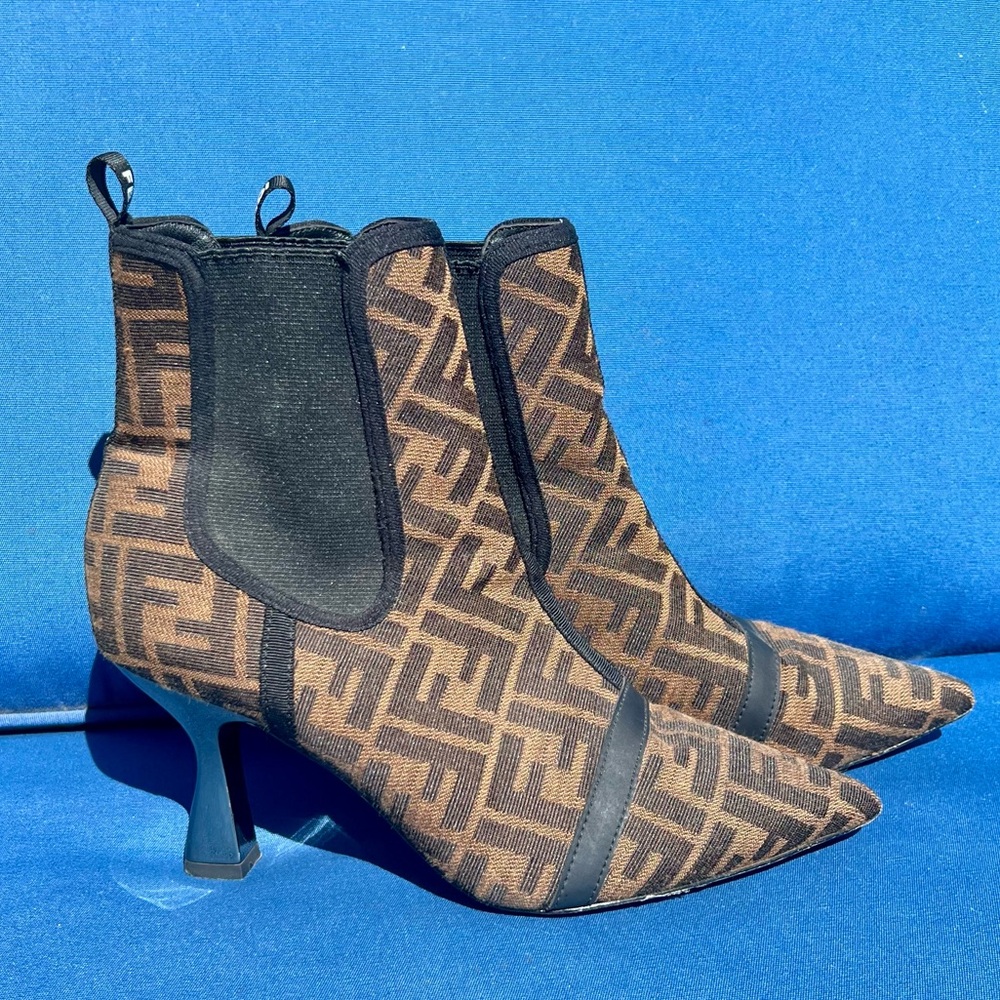 Logo Brown Monogram FF Canvas Ankle Booties size 39